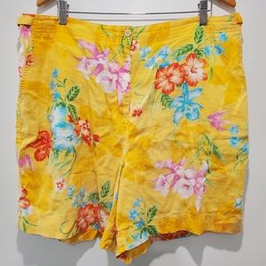 VTG Lauren Ralph Lauren 100% Linen Tropical Floral Flat Front Shorts 18W Women